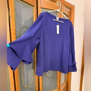 Chicos Chiffon Bell-Sleeve Blouse - Deep Purple BRAND NEW
